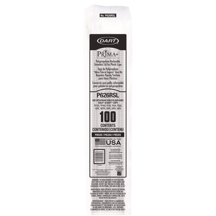 Prima Strawless Plastic Lids, Fits 12 oz to 26 oz Cold Cups, Clear, 100/Sleeve, 10 Sleeves/Carton