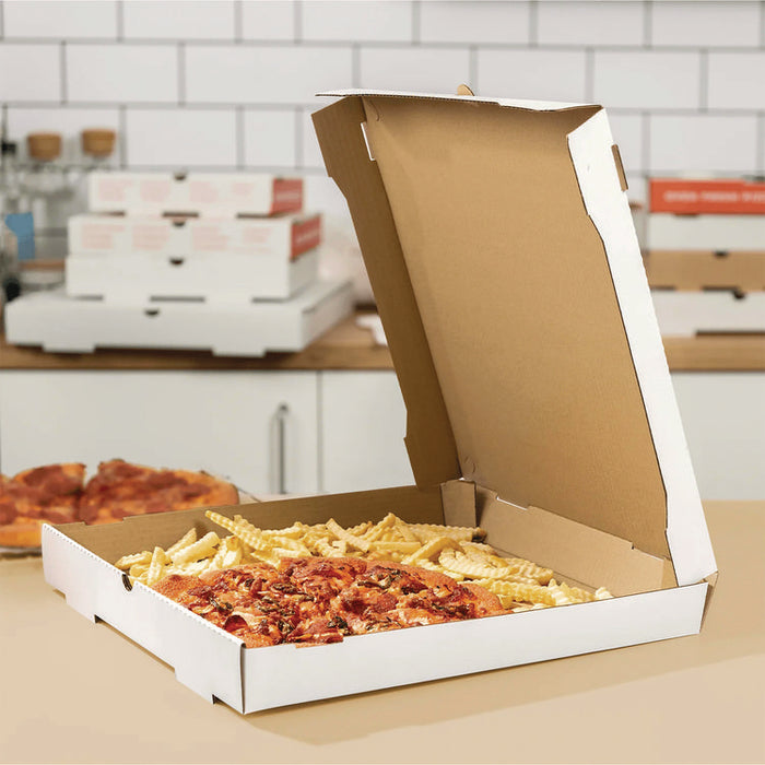 Corrugated Pizza Boxes, 16 x 16 x 1.97, White/Brown, 50/Carton