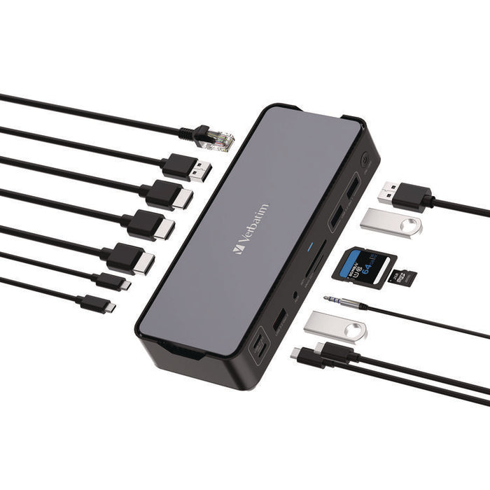 USB-C Pro Docking Station 15-in-1, Audio/DisplayPort/HDMI/Micro SD/RJ45/SD/USB-A/USB-C, Gray
