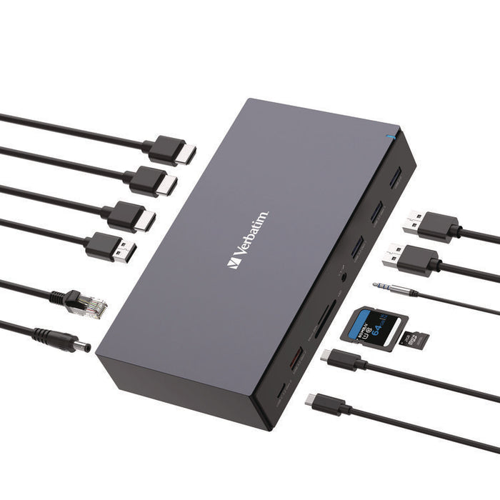 USB-C Pro Docking Station 17-in-1, Audio/DisplayPort/HDMI/Micro SD/RJ45/SD/USB-A/USB-C, Gray