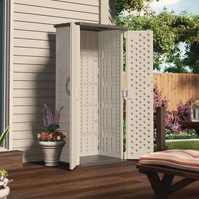 Vertical Storage Shed, 22 cu ft, 2 ft 8.25" x 2 ft 1.5" x 6 ft, Vanilla/Stoney