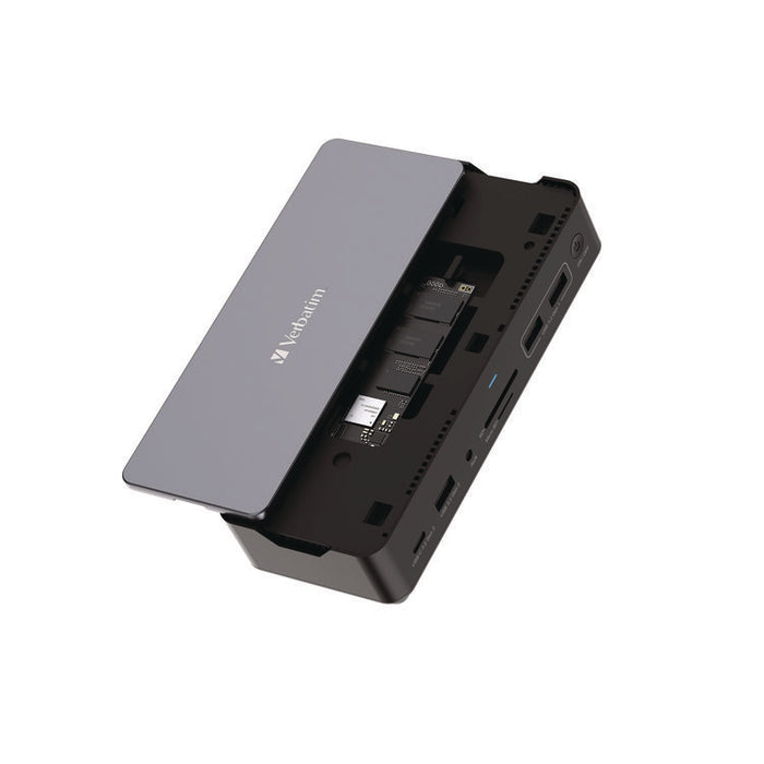 USB-C Pro Docking Station 15-in-1 SSD Enclosure, Audio/DisplayPort/HDMI/Micro SD/NVMe/RJ45/SD/USB-A/USB-C/SATA, Gray
