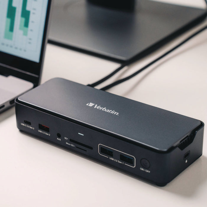 USB-C Pro Docking Station 15-in-1 256GB Vi3000 SSD, Audio/DisplayPort/HDMI/Micro SD/RJ45/SD/USB-A/USB-C, Gray