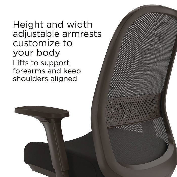 Alera Kempton Fabric Mesh Task Stool, Supports Up to 275 lb, 26.57 to 33.62 Seat Height, Black Seat, Black Back, Black Base