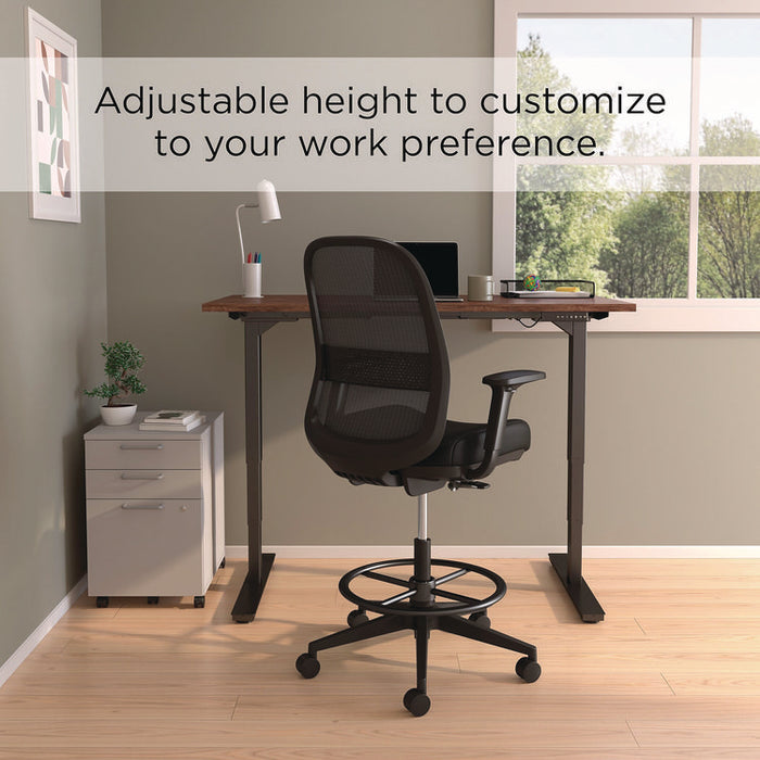 Alera Kempton Fabric Mesh Task Stool, Supports Up to 275 lb, 26.57 to 33.62 Seat Height, Black Seat, Black Back, Black Base