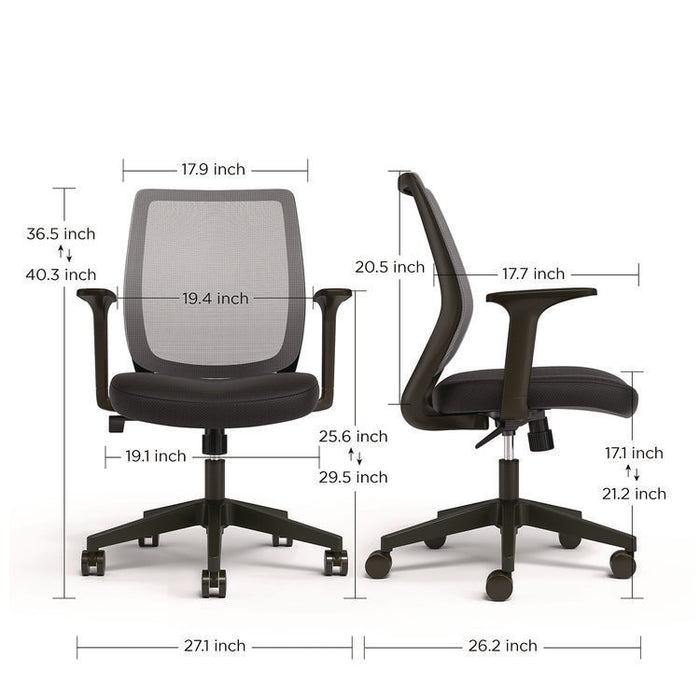 Alera Wessex Ergonomic Fabric Mesh Swivel Task Chair, Supports Up to 275lbs, 17.09 to 20.83 Seat Height, Black Seat/Back/Base