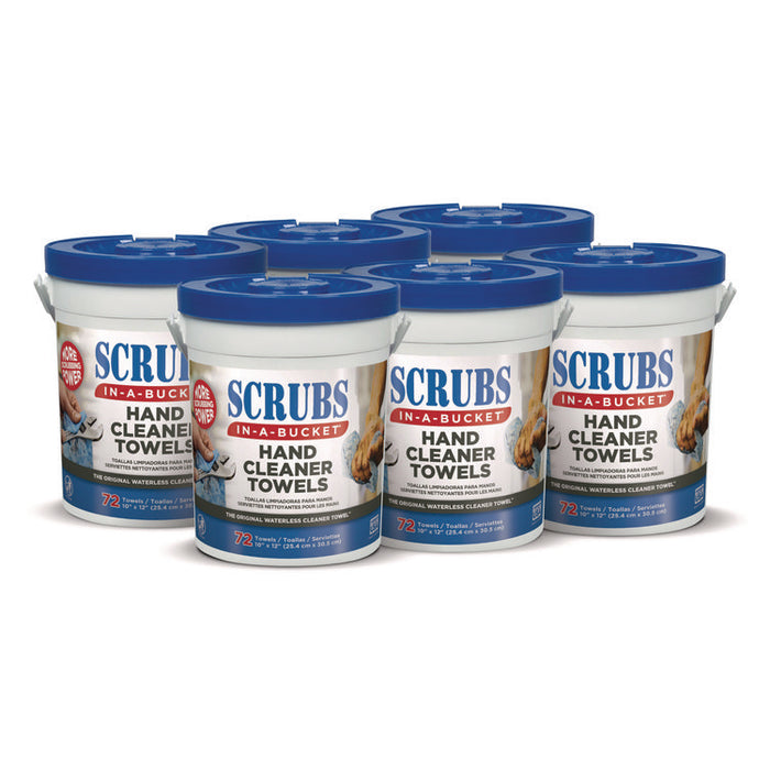 Hand Cleaner Towels, 1-Ply, 10 x 12, Citrus, Blue/White, 72/Bucket, 6 Buckets/Carton