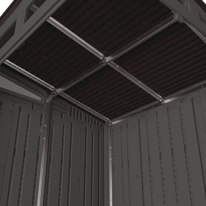 Modernist Storage Shed, 200 cu ft, 6 ft 2.5" x 5 ft 8.25" x 7 ft 5.75", Peppercorn/Black/Passive
