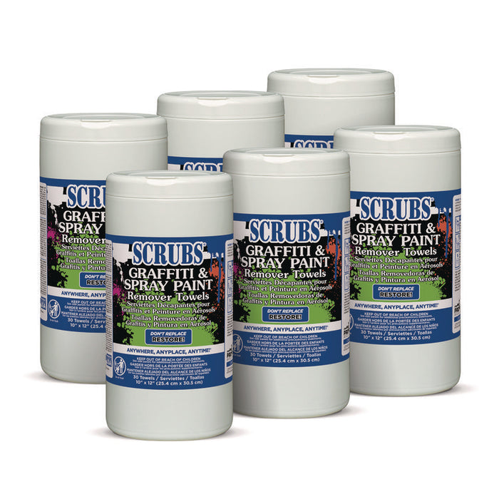 Graffiti and Spray Paint Remover Towels, Citrus, 10 x 12, Neutral Scent, White/Orange, 30/Canister, 6 Canisters/Carton