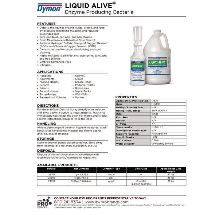 LIQUID ALIVE Enzyme Producing Bacteria, 1 gal Bottle, 4/Carton