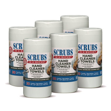 Hand Cleaner Towels, 1-Ply, 10 x 12, Citrus, Blue/White, 30/Canister, 6/Carton