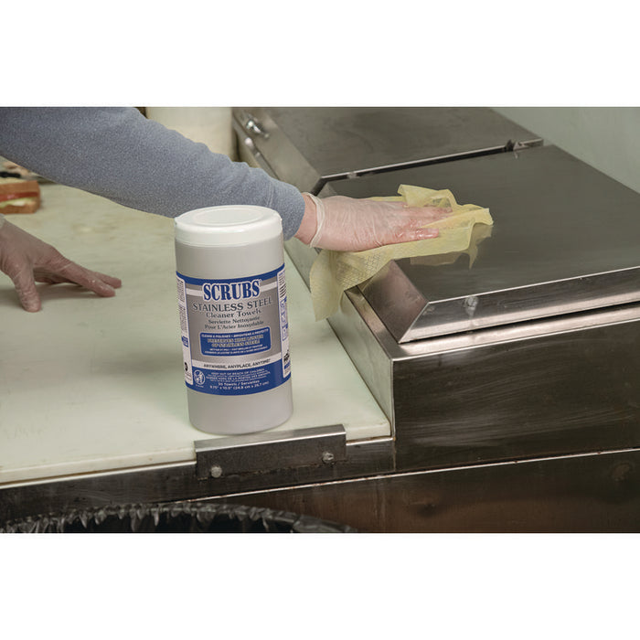 Stainless Steel Cleaner Towels, 1-Ply, 9.75 x 10.5, Lemon Scent, 30/Canister, 6 Canisters/Carton