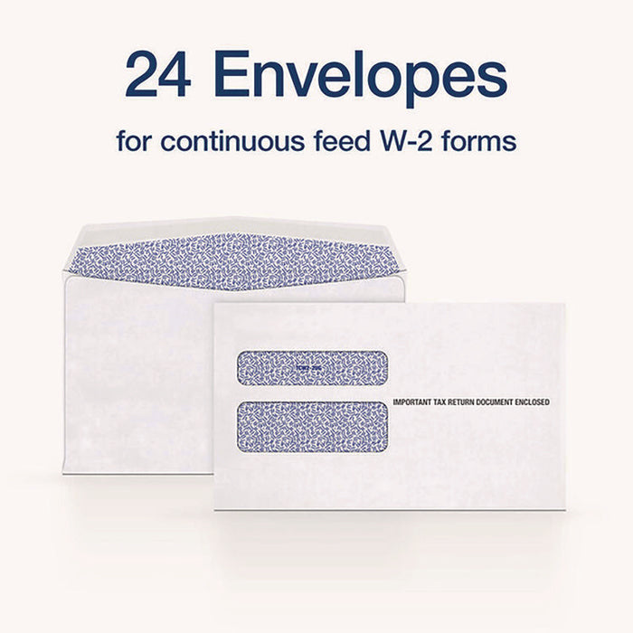 2-Up W-2 Gummed Seal Double-Window Security Tint Envelopes, Commercial Flap, 9.5 x 5.63, White, 24/Pack