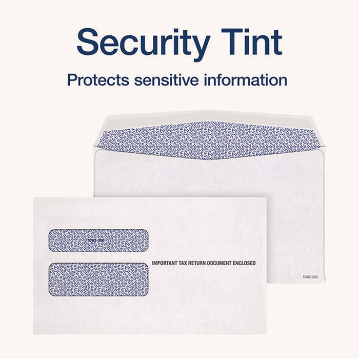 2-Up W-2 Gummed Seal Double-Window Security Tint Envelopes, Commercial Flap, 9.5 x 5.63, White, 24/Pack