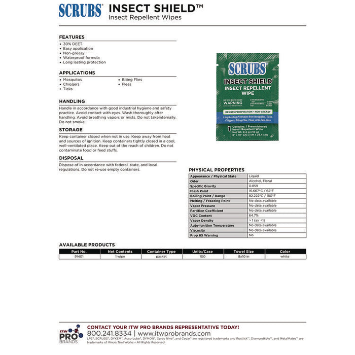 Insect Shield Insect Repellent Wipes, 8 x 10, 100/Carton