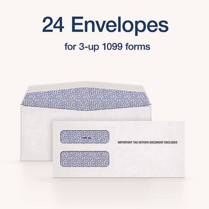 3-Up 1099-NEC Gummed Seal Double-Window Security Tint Envelopes, Commercial Flap, 8.75 x 3.75, White, 24/Pack