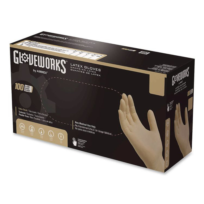 Extra Thick Latex Disposable Gloves, Powder-Free, Medium, 6 mil Thick, 9.5" Long, Ivory, 100/Box, 10 Boxes/Carton