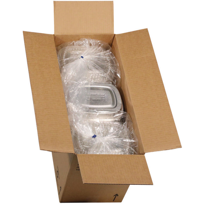 Classic Carry-Out Container with PET Dome Lid, 22 oz, 8.2 x 6.2 x 1.3, Silver/Clear, Aluminum, 100/Carton