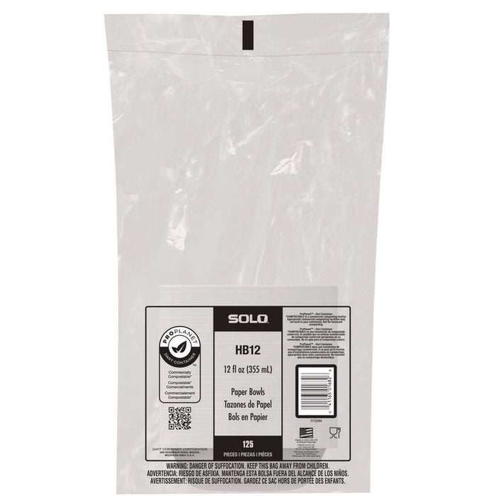 Compostable Paper Dinnerware, ProPlanet Seal, Bowl, 12 oz, White, 1,000/Carton