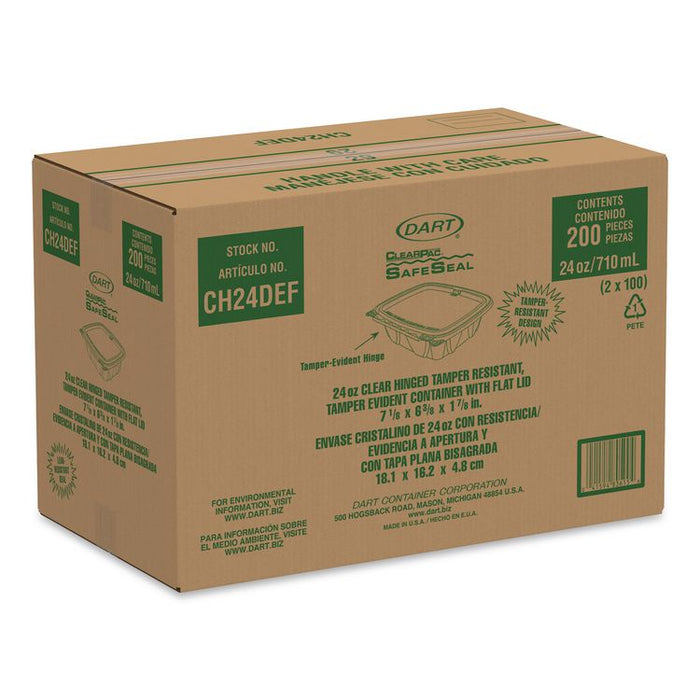 ClearPac SafeSeal rPET Tamper-Resistant/Evident Containers, Embossed Bottom, 24 oz, 6.37 x 7.15 x 1.86, Clear, 200/Carton