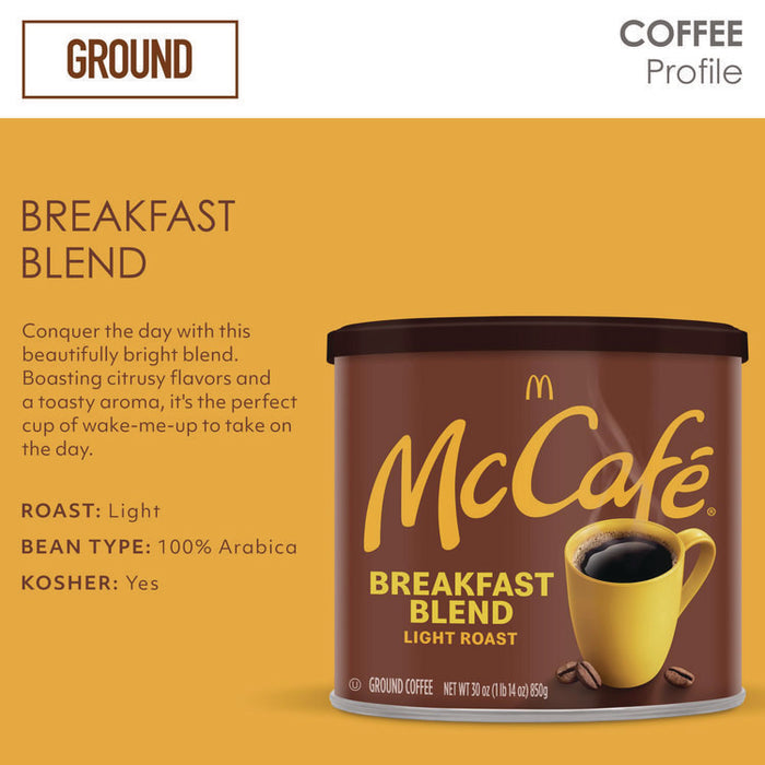 Ground Coffee, Breakfast Blend, 30 oz Can, 6/Carton