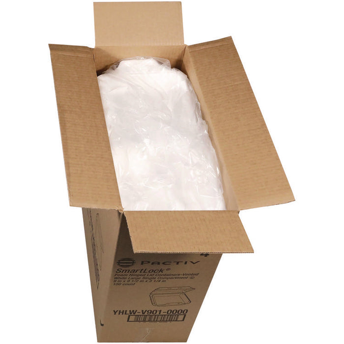 SmartLock Vented Foam Hinged Lid Container, 9 x 9.5 x 3.3, White, 150/Carton