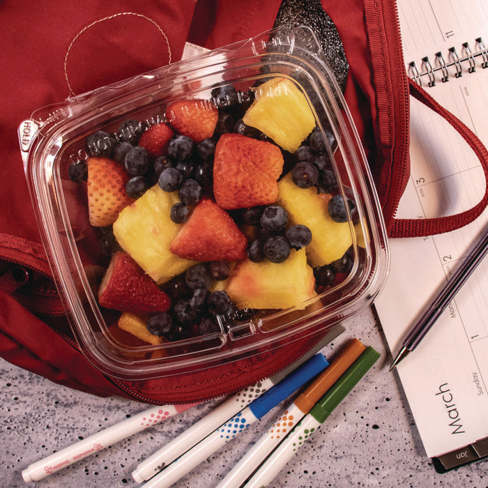 ClearPac SafeSeal rPET Tamper-Resistant/Evident Containers, Embossed Bottom, 32 oz, 6.37 x 7.15 x 2.58, Clear, 200/Carton
