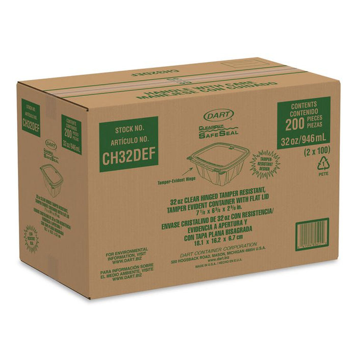 ClearPac SafeSeal rPET Tamper-Resistant/Evident Containers, Embossed Bottom, 32 oz, 6.37 x 7.15 x 2.58, Clear, 200/Carton