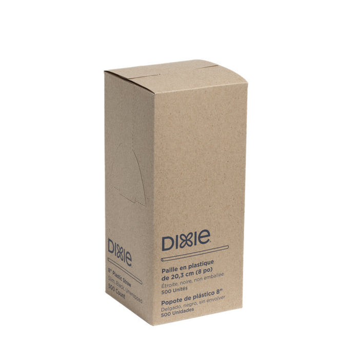 Slim Unwrapped Plastic Straws, 8", Plastic, Black, 500/Box, 10 Boxes/Carton