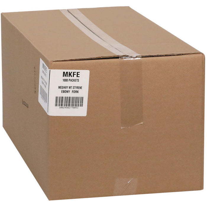 Meadoware Cutlery, Individually Wrapped, Medium Heavyweight Fork, Plastic, Black, 1,000/Carton