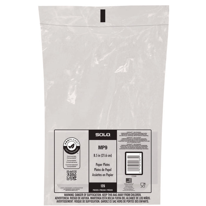 Compostable Paper Dinnerware, ProPlanet Seal, Plate, 8.5" dia, White, 125/Pack