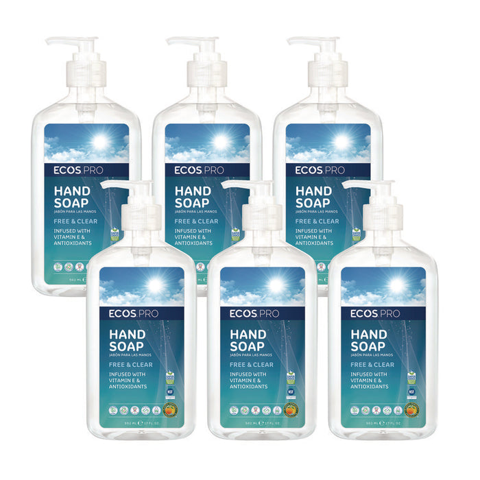 Liquid Hand Soap, Free and Clear Scent, 17 oz, 6/Carton
