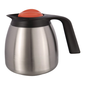 Decaf Thermal Carafe, 64 oz, Stainless Steel/Black/Orange