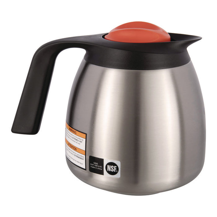 Decaf Thermal Carafe, 64 oz, Stainless Steel/Black/Orange