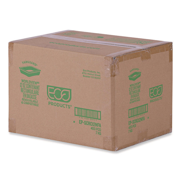 WorldView Vanguard Rectangular Container, 12 oz, 7 x 4.75 x 1, Sugarcane Fiber, White, 400/Carton