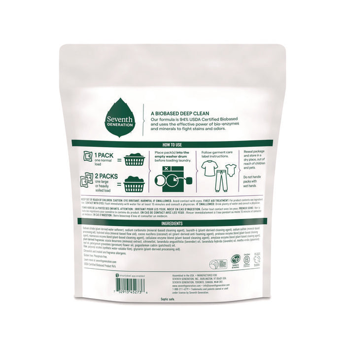 Natural Laundry Detergent Packs, Powder, Lavender Scent, 45 Packets/Pack, 8/Carton