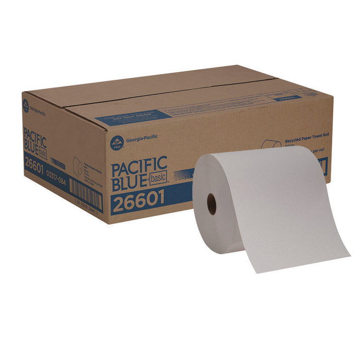 Pacific Blue Basic Recycled Paper Towel Roll, 1-Ply, 7.88" x 800 ft, White, 6 Rolls/Carton