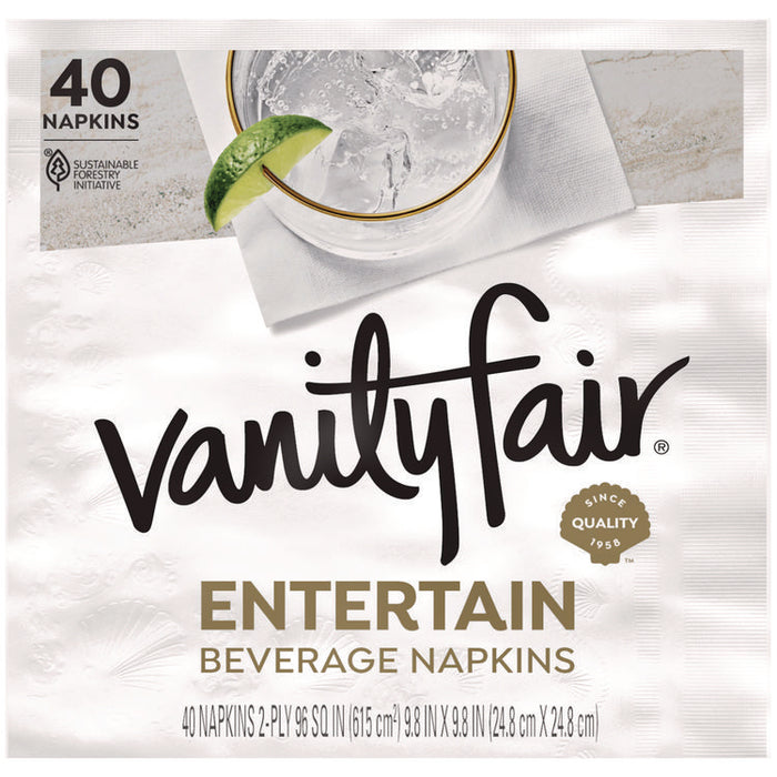 Entertain Beverage Napkins, 2-Ply, 9.8 x 9.8, White, 40/Pack, 12 Packs/Carton