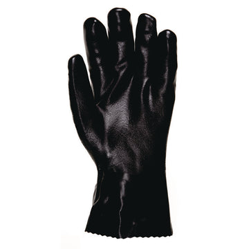 Double-Dipped PVC Gloves, 14" Long, Large, Black, 12 Pairs