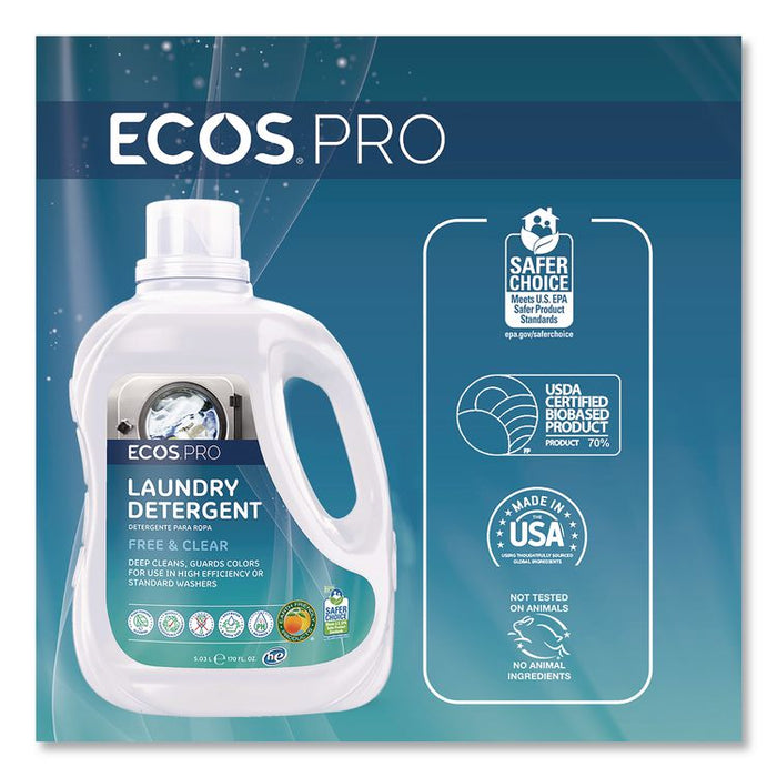 Laundry Detergent Liquid, Free and Clear, 170 oz Jug, 2/Carton