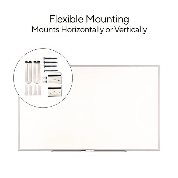 Melamine Dry Erase Board, 60" x 36", White Surface, Gray/Natural Aluminum Frame