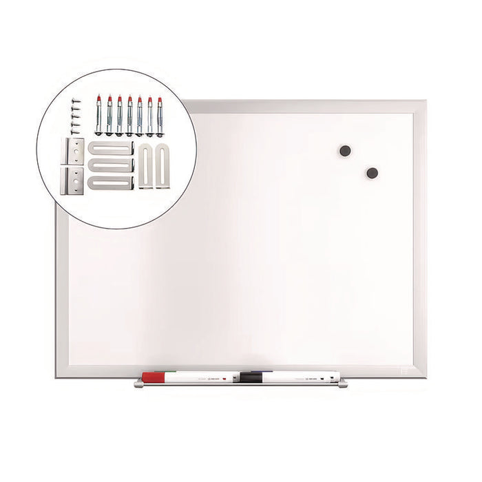Magnetic Steel Dry Erase Board, 18" x 24", White Surface, Gray/Natural Aluminum Frame