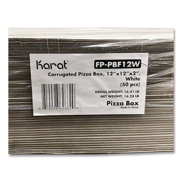 Corrugated Pizza Boxes, 12 x 12 x 1.97, White/Brown, 50/Carton