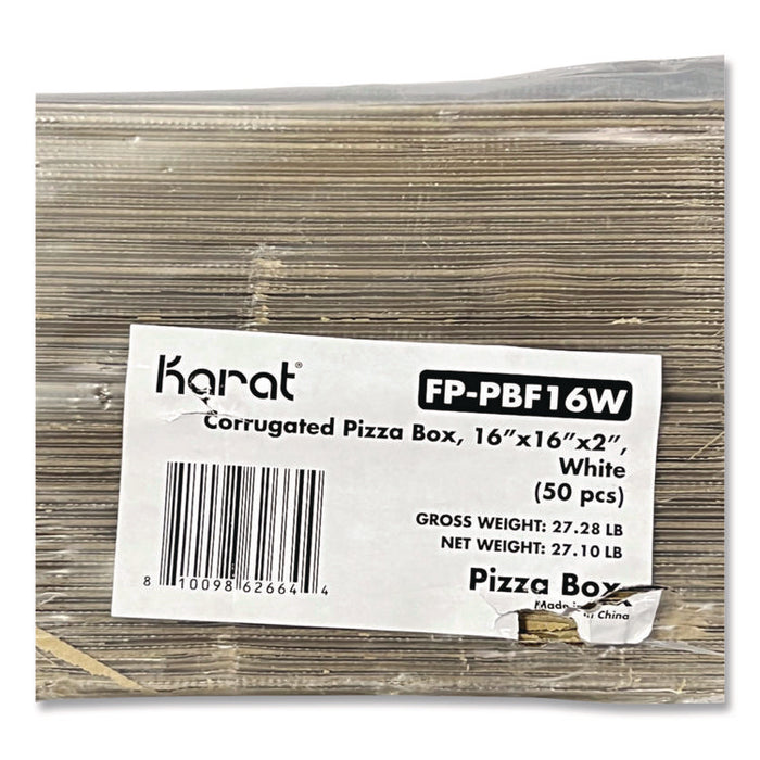 Corrugated Pizza Boxes, 16 x 16 x 1.97, White/Brown, 50/Carton