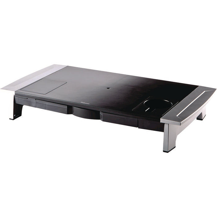 Office Suites Premium Monitor Riser, 27" x 14" x 4" to 6.5", Black/Silver