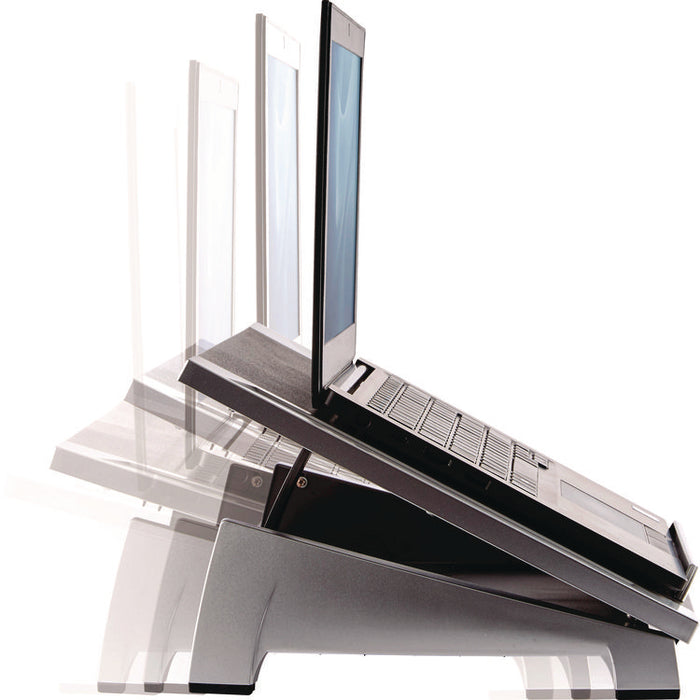 Office Suites Laptop Riser, 15.13" x 11.38" x 4.5" to 6.5", Black/Silver, Supports 10 lbs