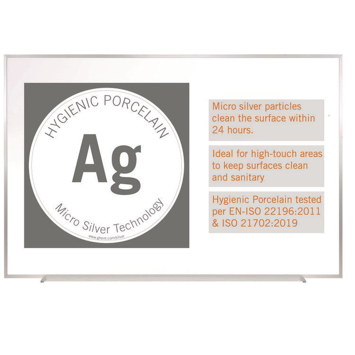 Hygienic Porcelain Magnetic Whiteboard with Aluminum Frame, 87.91" x 48.5", White Surface, Satin Aluminum Frame