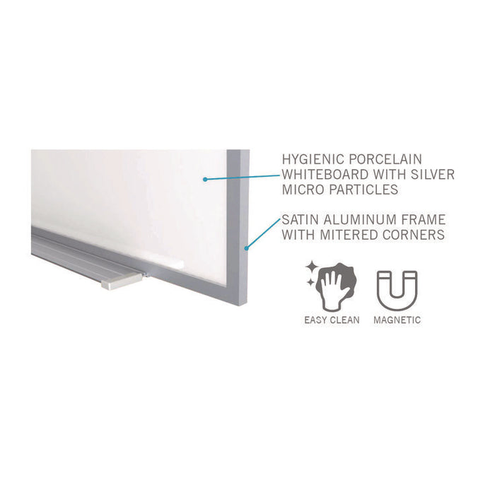 Hygienic Porcelain Magnetic Whiteboard with Aluminum Frame, 87.91" x 48.5", White Surface, Satin Aluminum Frame