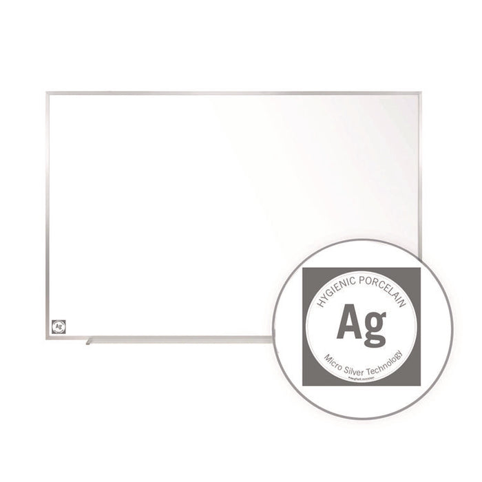 Hygienic Porcelain Magnetic Whiteboard with Aluminum Frame, 87.91" x 48.5", White Surface, Satin Aluminum Frame