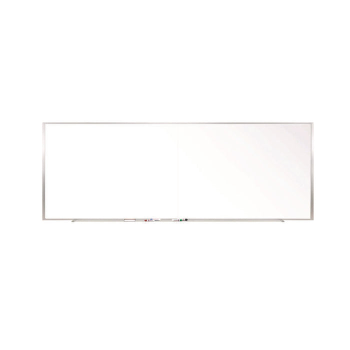 Two-Piece M1 Porcelain Magnetic Whiteboard, 120.75" x 48.5", White Surface, Satin Aluminum Frame